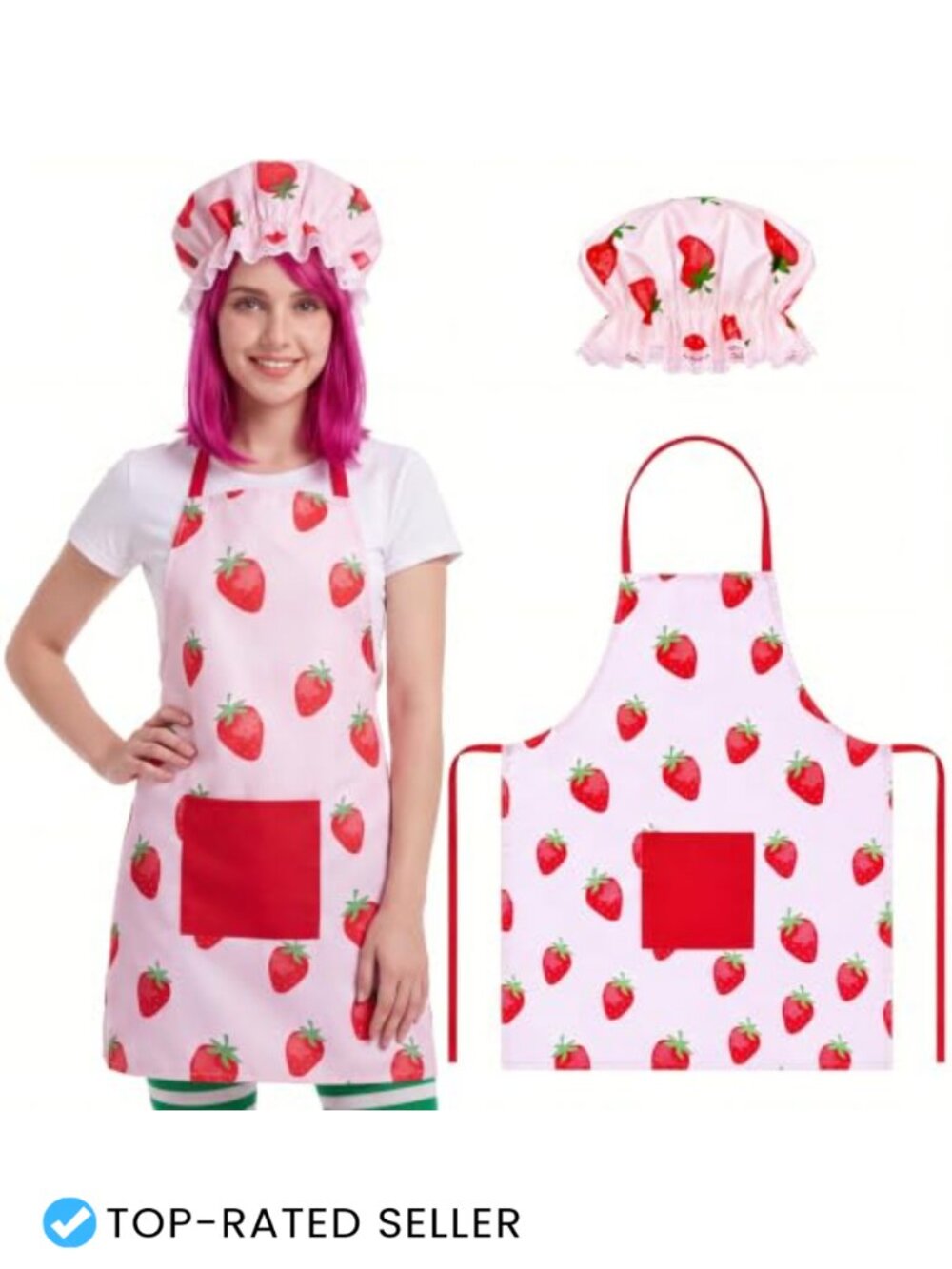 Womens Halloween Strawberry Apron and Chef Hat Set Polyester Costume